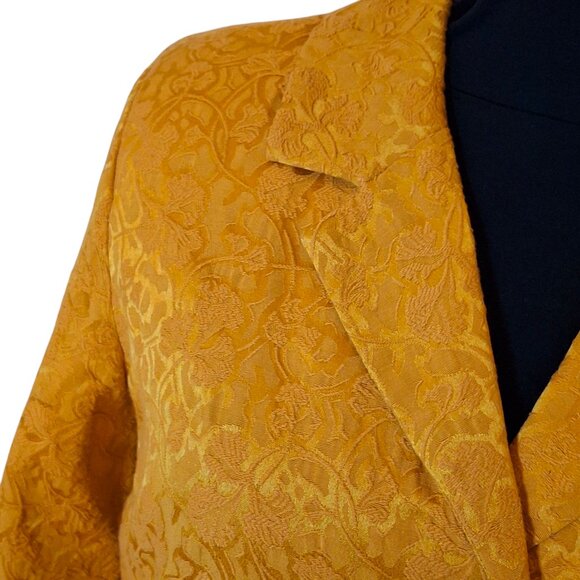 Vintage Anne Carson Empress Brocade Swing Jacket 1X Lined 3/4 Sleeve MustardGold - Picture 10 of 10
